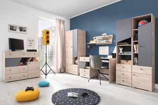 DĚTSKÝ POKOJ DELTA C DUB /ANTRACIT 215 CM + KOMODA