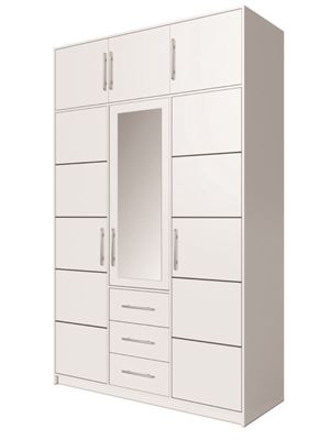  ŠATNÍ SKŘÍŇ BALI D3 S NÁSTAVCEM  147/245/58 BÍLÁ MAT SE ZRCADLEM 
