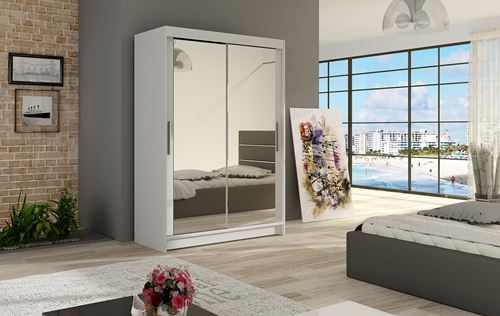 Šatní skříň MIAMI VII celozrcadlová 120/200/58 bílá mat