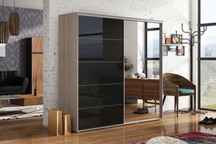 ŠATNÍ SKŘÍŇ ALENA 11 200/215/62 SONOMA/ČERNÝ LESK