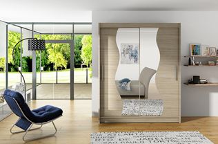 ŠATNÍ SKŘÍŇ WESTA S 150/200/58 S POSUVNÝMI DVEŘMI A ZRCADLEM VLNKA 