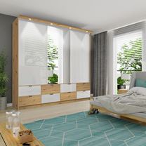 ŠATNÍ SKŘÍŇ MALAGA 250/245/60-70 SE ZRCADLEM DUB ARTISAN BÍLÝ LESK 