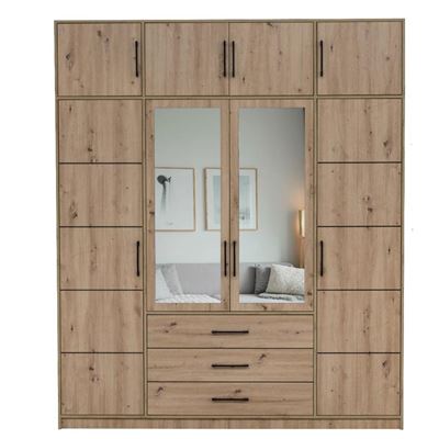Šatní skříň Kos D4 s nástavcem 196/245/57,5 se zrcadlem dub artisan