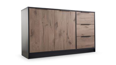 Komoda Lati 2D3S 138x81x41 korpus černý dveře dub viking šedý 