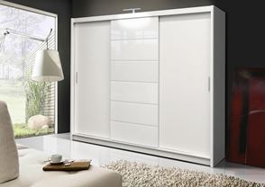 Šatní skříň Malibu 250x215x61 bílá-bílé lesklé sklo mega akce