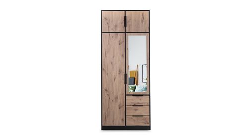 Šatní skříň Lati D2 s nástavcem 100x245x57,5 se zrcadlem dub viking hnědý korpus černý 